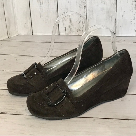 Marc Fisher Suede Buckle Wedges - Picture 1 of 11
